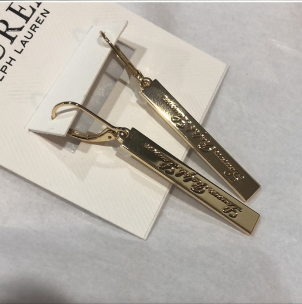 Lauren Ralph Lauren gold toned gold bar monogrammed script‎ cz studded earrings